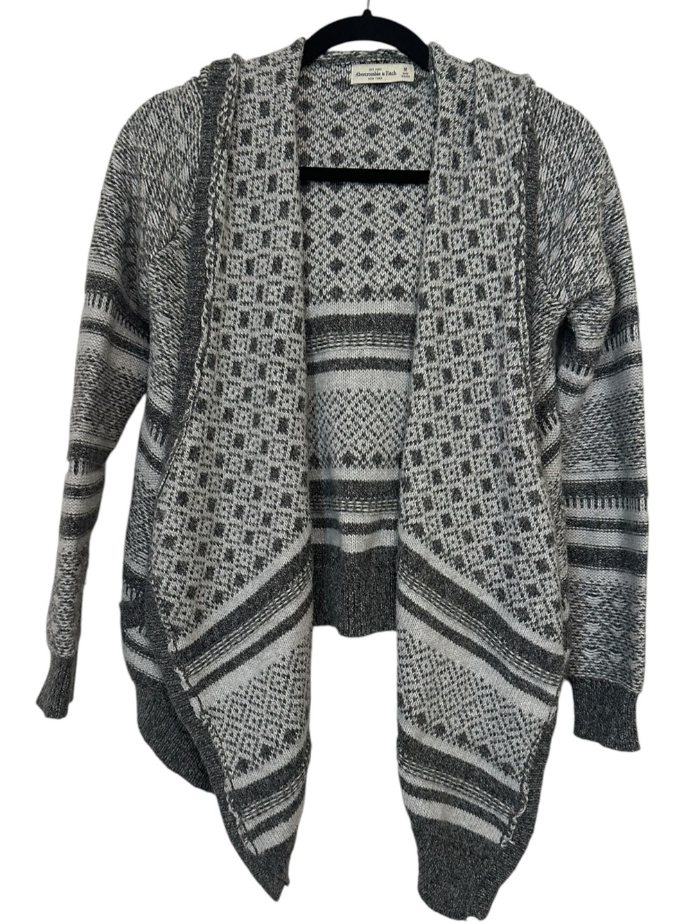 ABERCROMBIE & FITCH gray/white drape front hooded cardigan sweater size Medium
